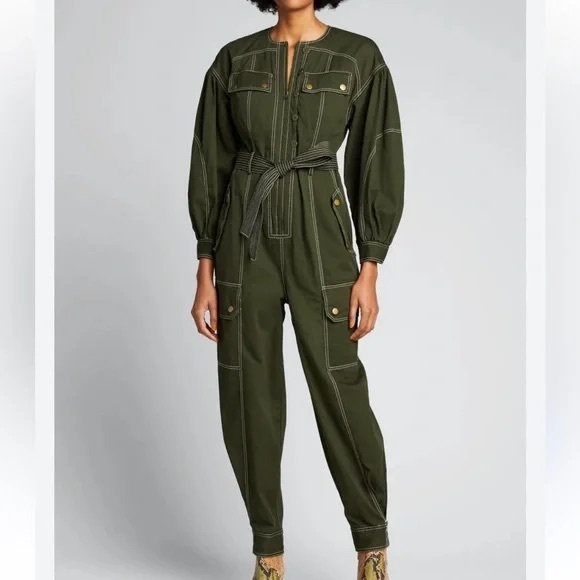 Ulla Johnson Dark Green Utility Jumpsuit with Belted Waist - Picture 13 of 14